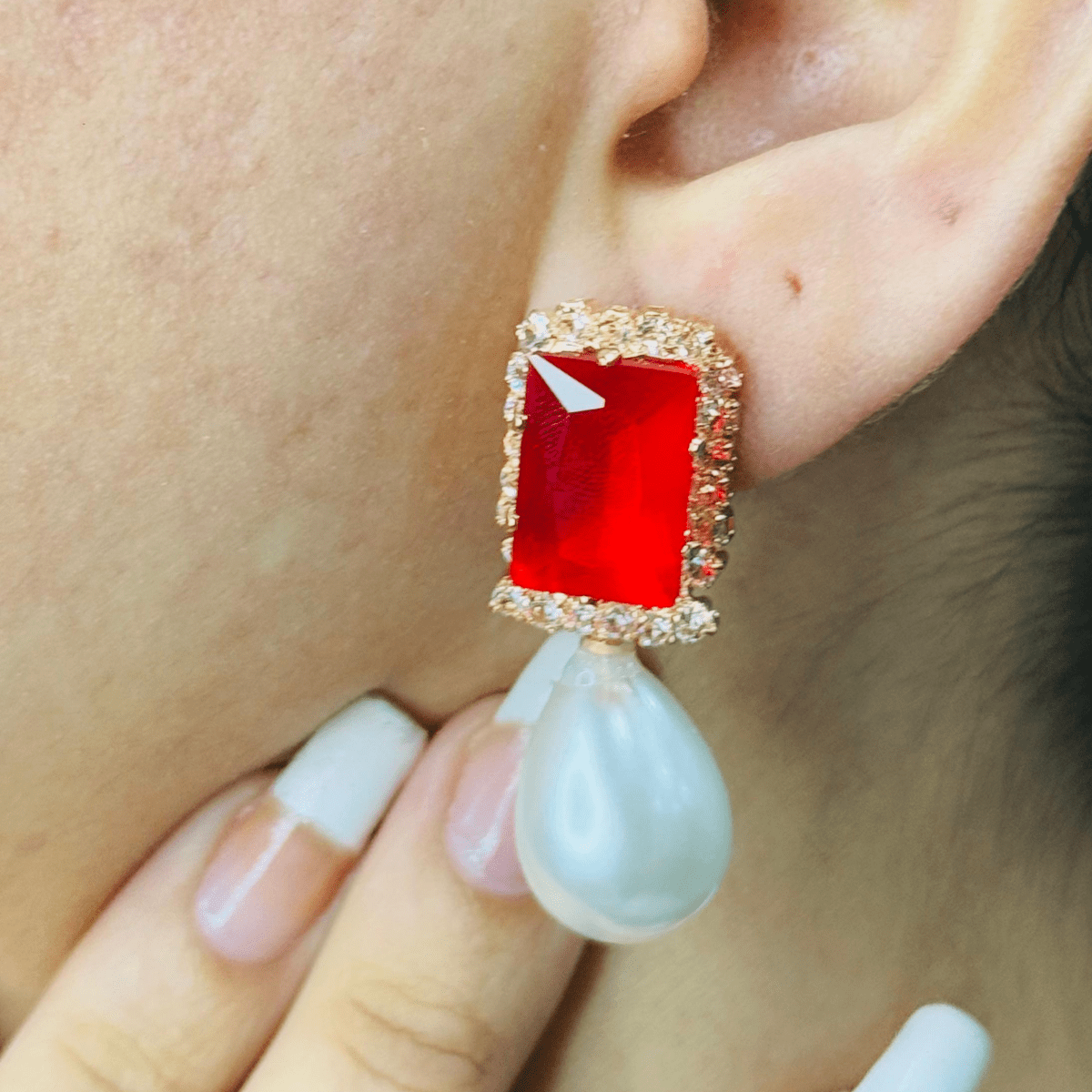 Ruby Elegance Pearl Drops - Inara Jewellery