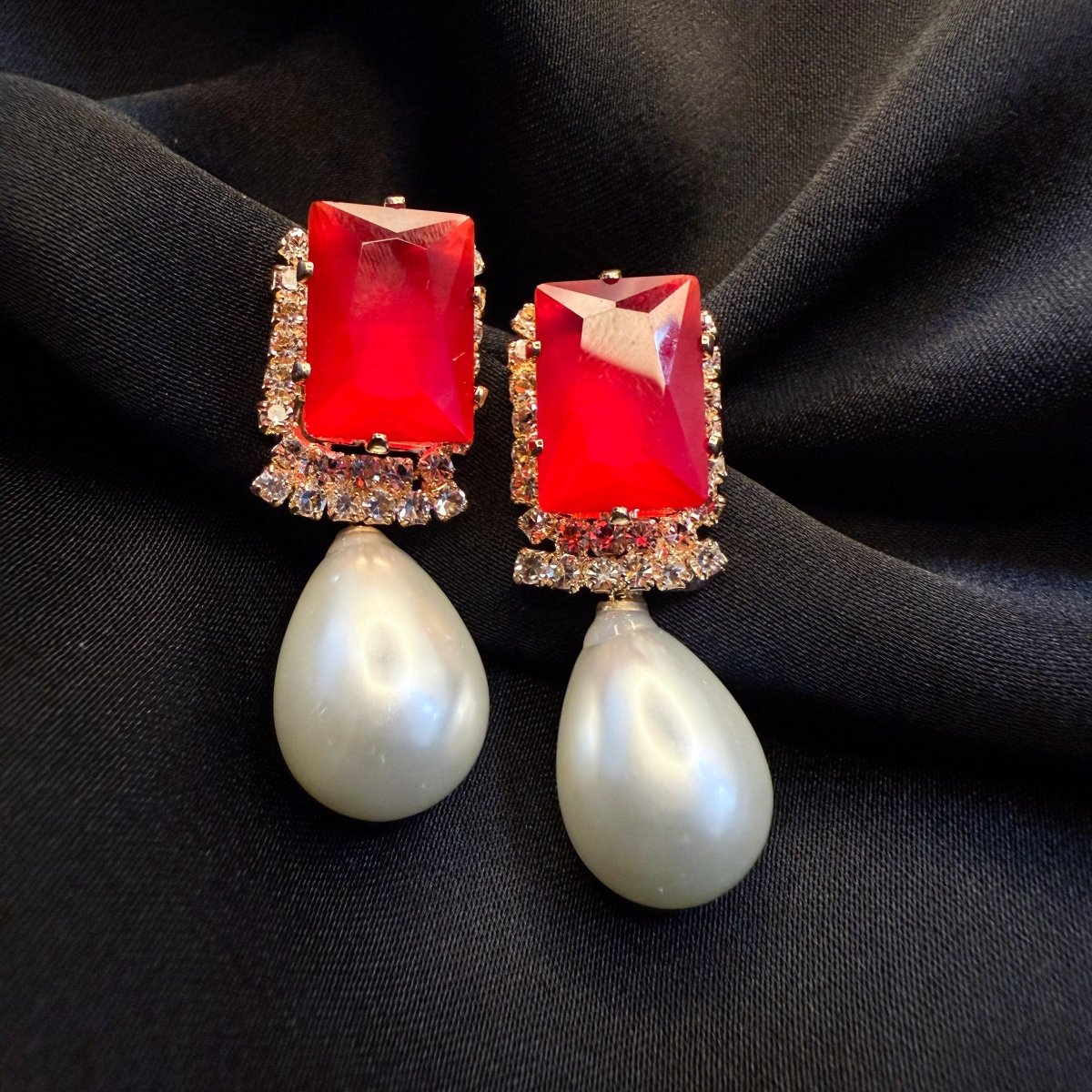 Ruby Elegance Pearl Drops - Inara Jewellery