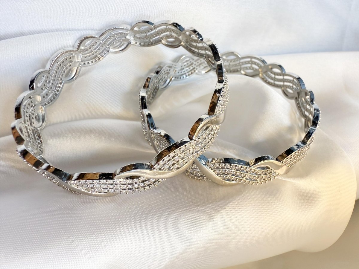 Silver - Plated Cubic Zirconia Bangle - Inara Jewellery