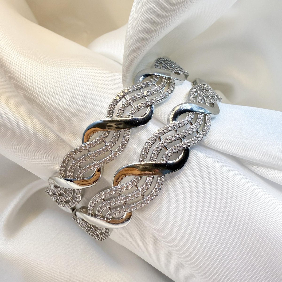 Silver - Plated Cubic Zirconia Bangle - Inara Jewellery