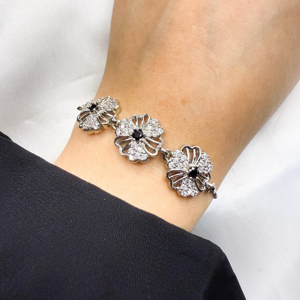 Silver - Toned Rhodium - Plated Link Bracelet - Inara Jewellery