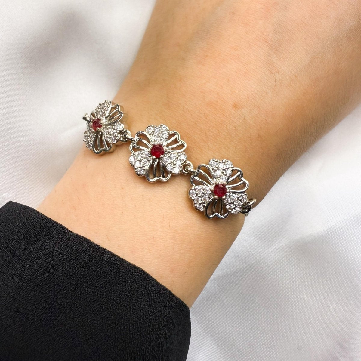 Silver - Toned Rhodium - Plated Link Bracelet - Inara Jewellery