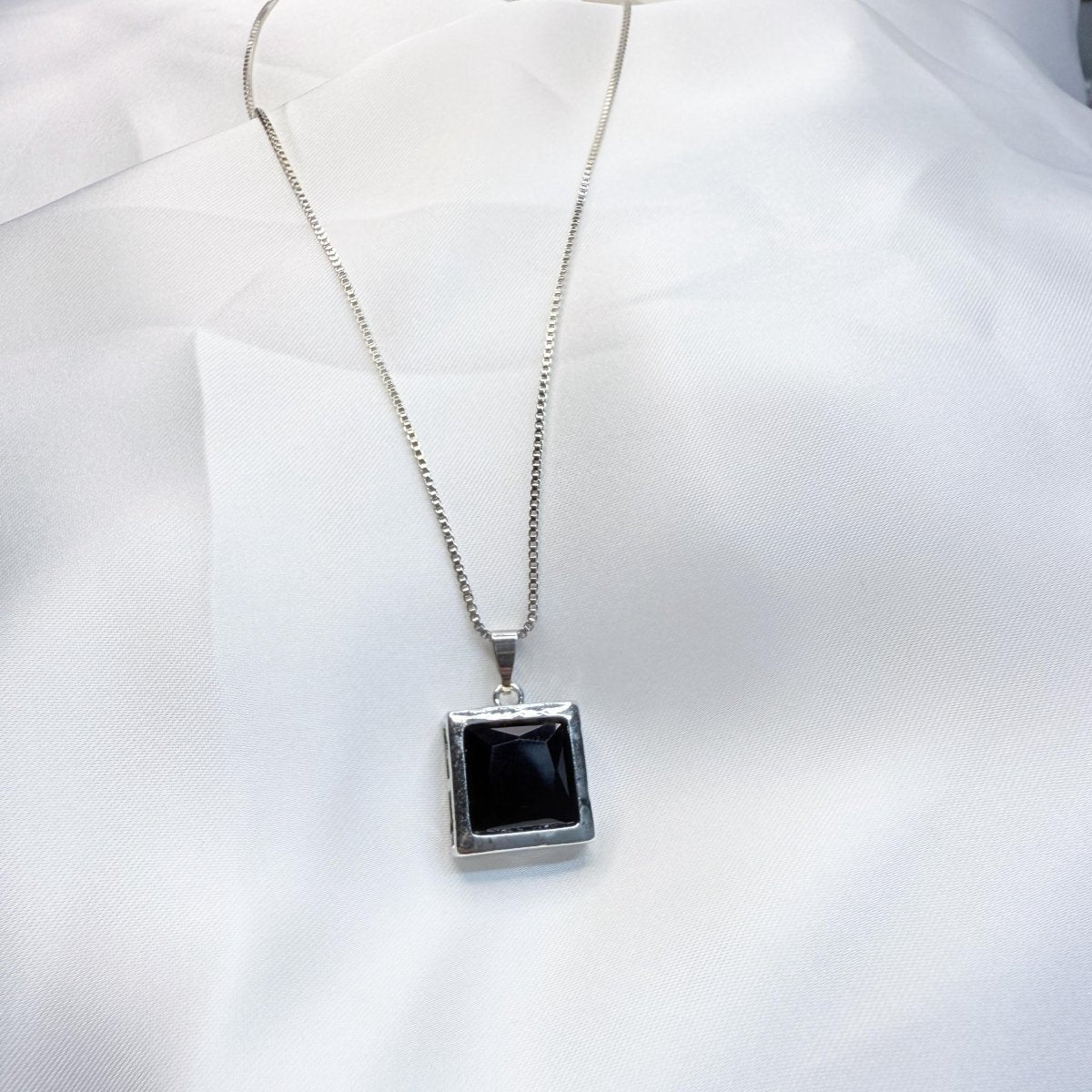 Sterling Black & White Stone Pendant Necklace - Inara Jewellery