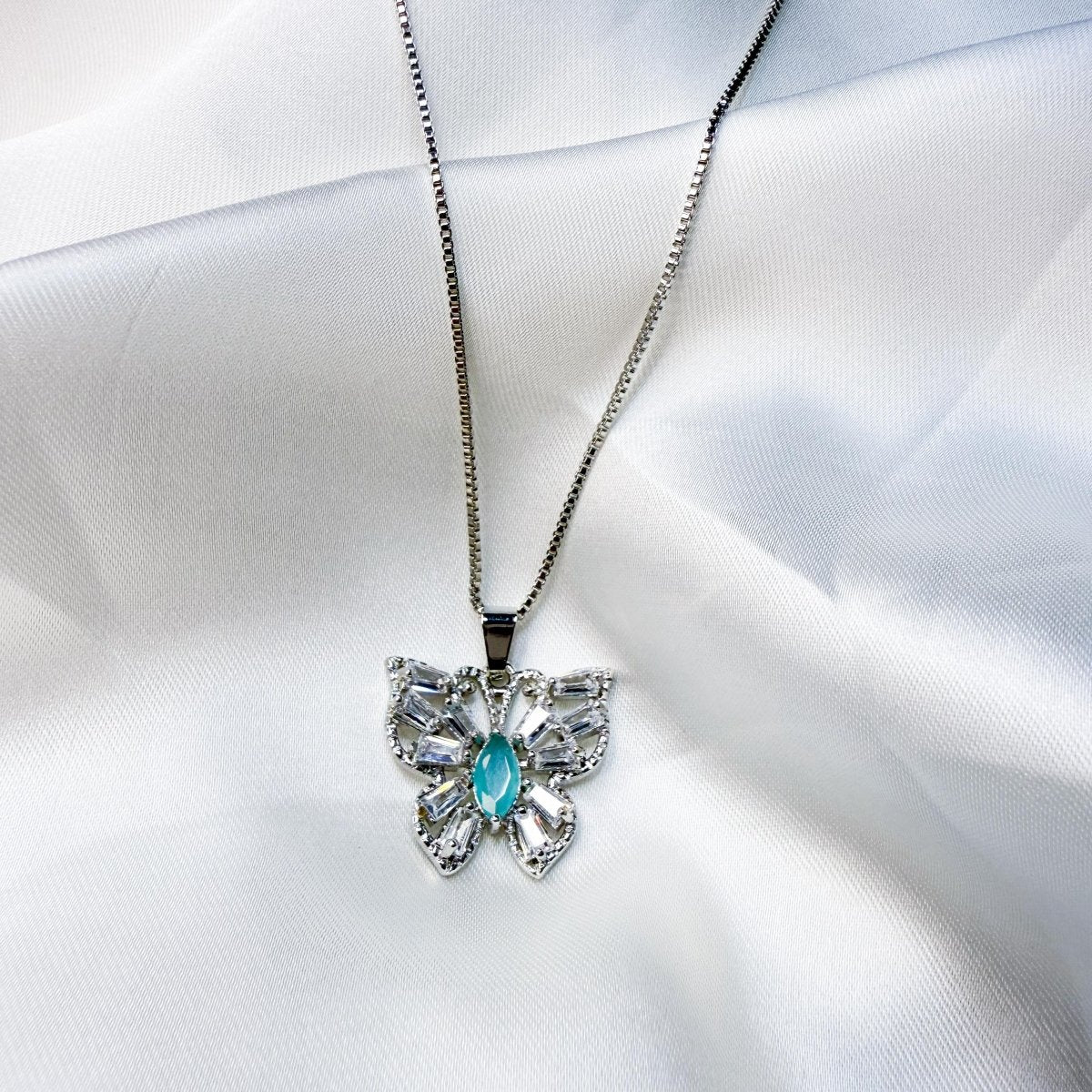 Sterling Butterfly Necklace ( Multi - Color) - Inara Jewellery
