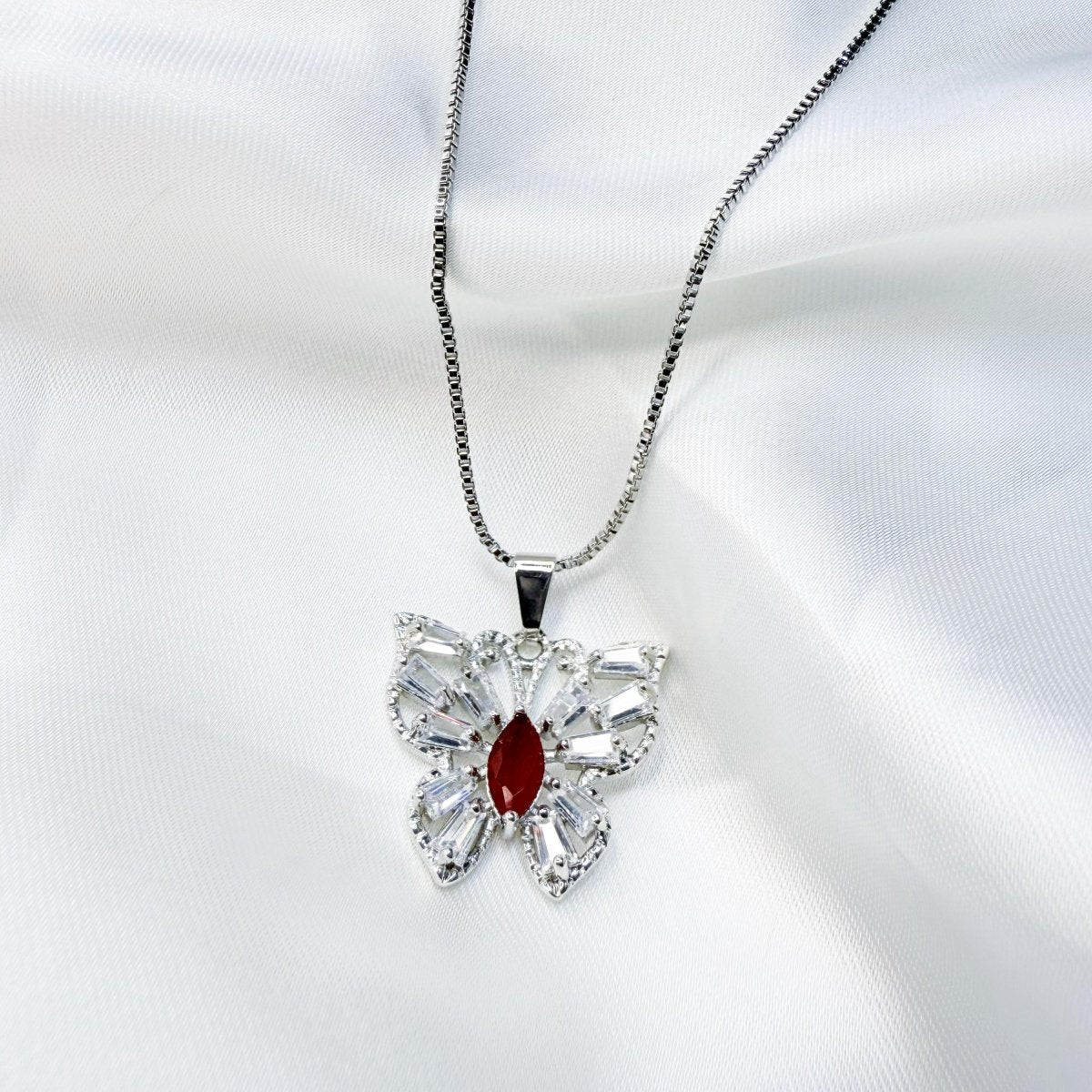 Sterling Butterfly Necklace ( Multi - Color) - Inara Jewellery