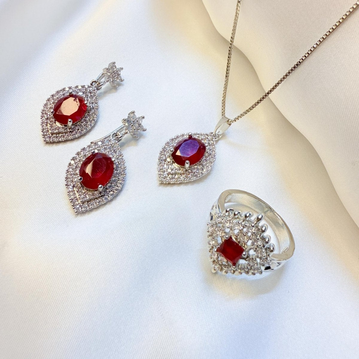 Sterling Silver Set with Ruby - Colored Stones - Inara Jewellery