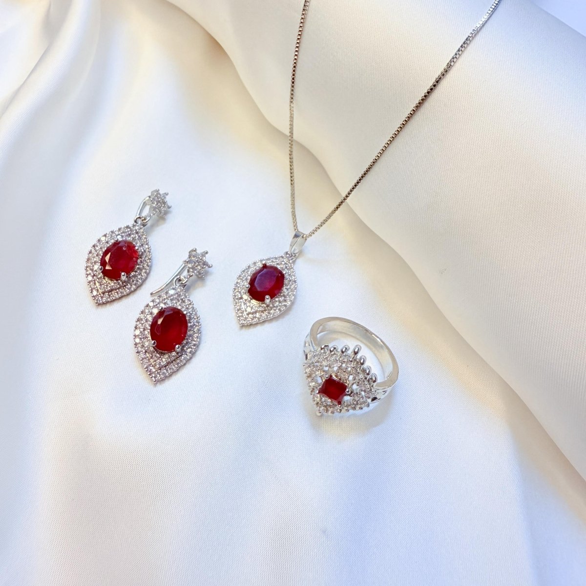 Sterling Silver Set with Ruby - Colored Stones - Inara Jewellery
