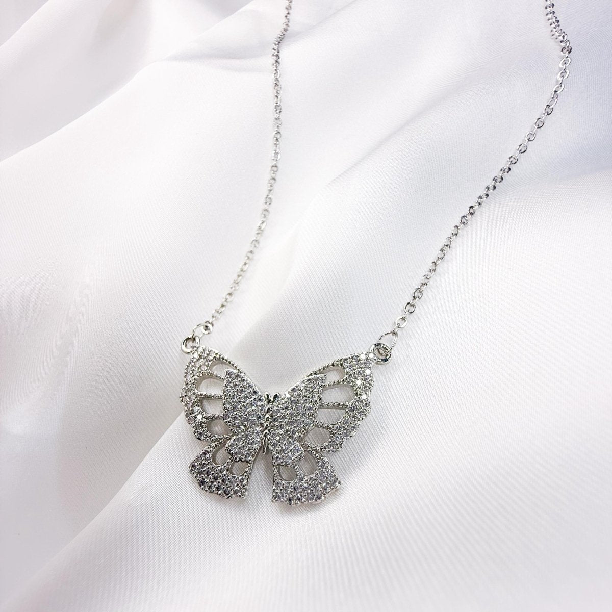 White Gold Butterfly Pendant Necklace - Inara Jewellery