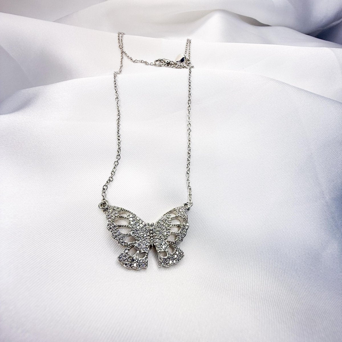 White Gold Butterfly Pendant Necklace - Inara Jewellery